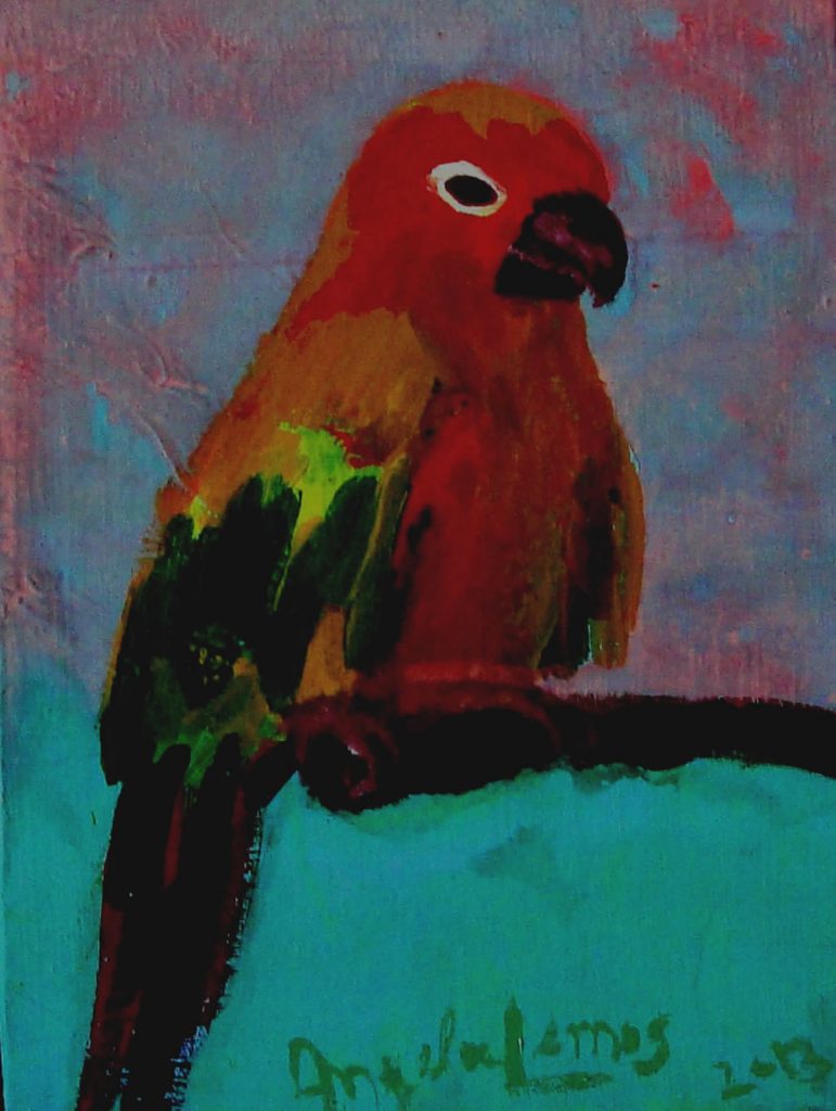 Maritacas na Natureza 2 pintura pássaros Angela Lemos
