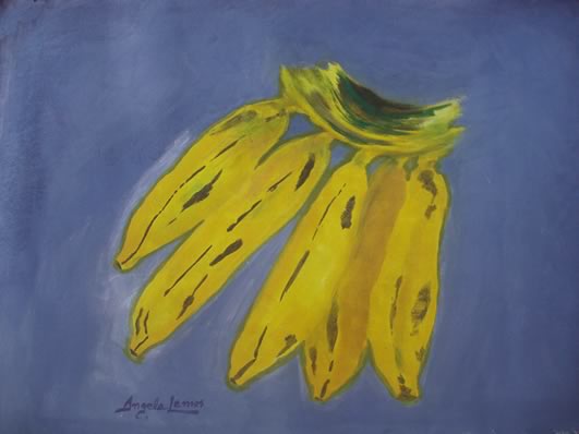Banana fundo azul - Acrílico sobre lona