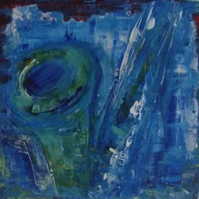 Sax verde no fundo azul