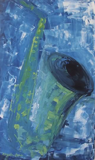 Sax verde no fundo azul - Painel