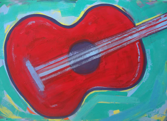 Violão vermelho fundo verde