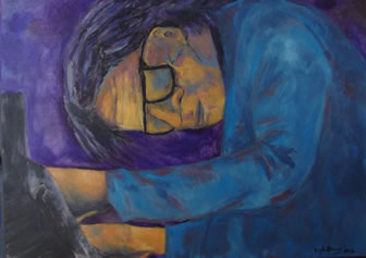 Pintura Acrílica Pianista Tocando Blue
