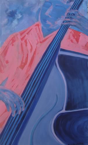 Baixista azul e rosa
