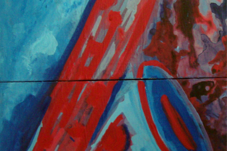 Título: Sax Azul e Vermelho díptico – 2014 - Técnica: Acrílico sobre tela - Tamanho: 0.50 x 1.00 - Valor: V