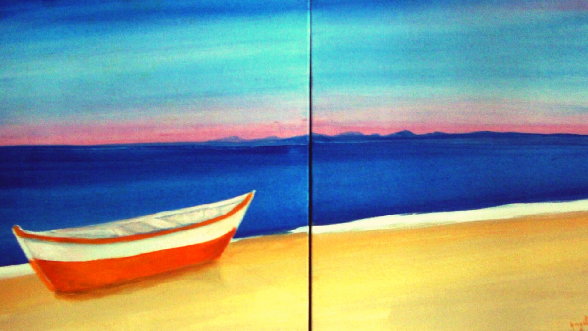 pintura acrilica Barco na praia buzios Angela Lemos